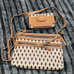 Elegant Tan and Black Geometric Shoulder Bag Set